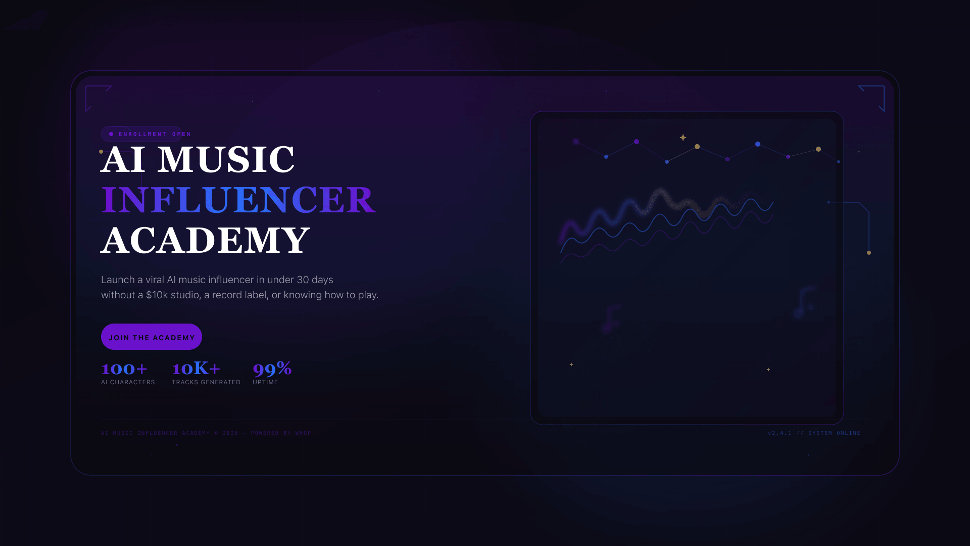 AI Music Studio Preview — neon pink and cyan gradient showcase with waveform and signal motifs